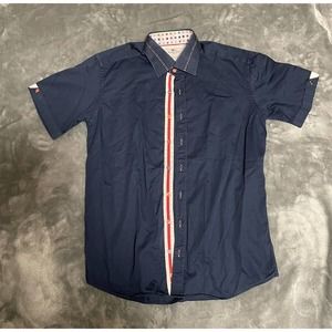 Claudio Lugli Couture Short Sleeve Button Down Shirt Size Large Blue Multicolor